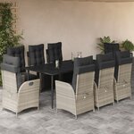 vidaXL Ensemble à manger de jardin et coussins 9 Pièces gris clair rotin