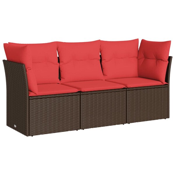 vidaXL Salon de jardin avec coussins 3 Pièces marron résine tressée