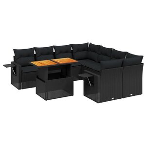 vidaXL Salon de jardin 9 Pièces avec coussins noir résine tressée