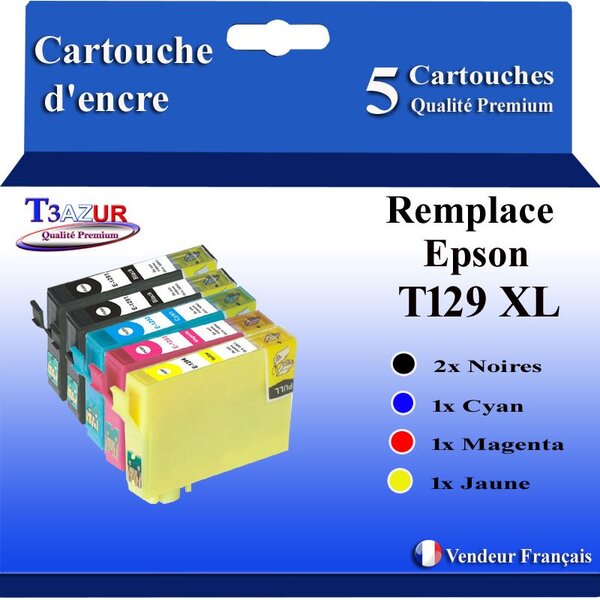 T3AZUR- 5x Cartouches Compatibles avec Epson T1291 T1292 T1293 T1294 T129 XL