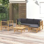 vidaXL Salon de jardin 6 Pièces avec coussins gris foncé bambou