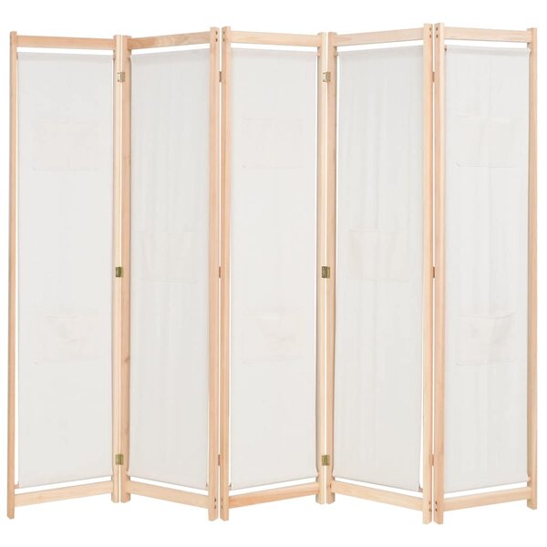 vidaXL Cloison de séparation 5 panneaux Crème 200 x 170 x 4 cm Tissu