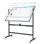 Tableau blanc mobile magnétique double face quadrillé 120 x 90 cm tableau réversible effaçable à sec 2 hauteurs réglables 12 aimants 6 stylos noir