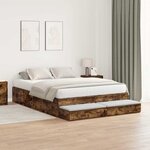 vidaXL Cadre de lit avec rangement Chêne fumé 150 cm Bois d'ingénierie