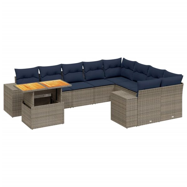 vidaXL Salon de jardin 10 Pièces avec coussins gris résine tressée