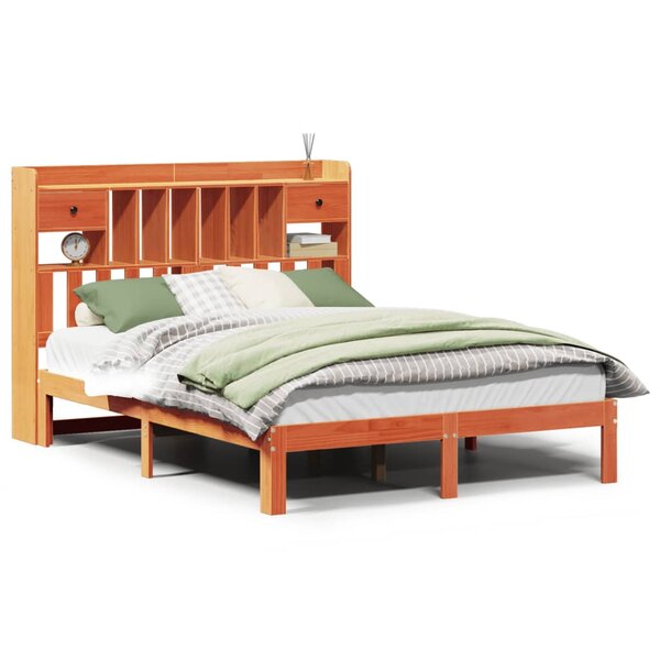 vidaXL Lit bibliothèque sans matelas cire marron 135x190 cm pin massif