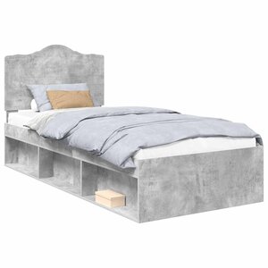 vidaXL Cadre de lit avec tête de lit Gris Béton 75 x 190 cm Pin massif