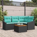 vidaXL Ensemble de canapé de jardin avec coussin 5 Pièces Noir polyrotin