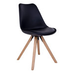 2 chaises de table à manger en cuir noir à pieds en bois