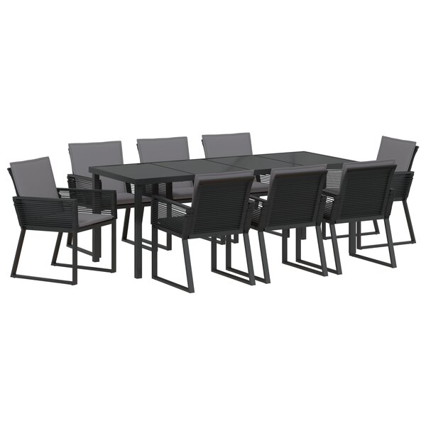 vidaXL Ensemble de repas de jardin 9 pièces avec coussins Noir Rattan Poly