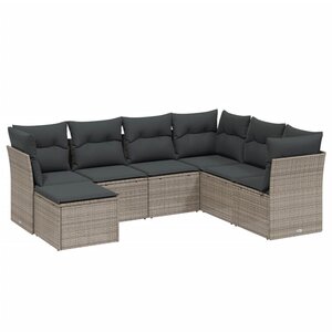 vidaXL Salon de jardin avec coussins 7 Pièces gris clair résine tressée
