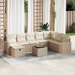 vidaXL Salon de jardin avec coussins 9 Pièces beige résine tressée