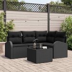 vidaXL Ensemble de canapé de jardin avec coussin 5 Pièces Noir Poly rotin