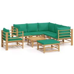 Salon de jardin meuble d'extérieur ensemble de mobilier 8 pièces avec coussins vert bambou 02_0017770