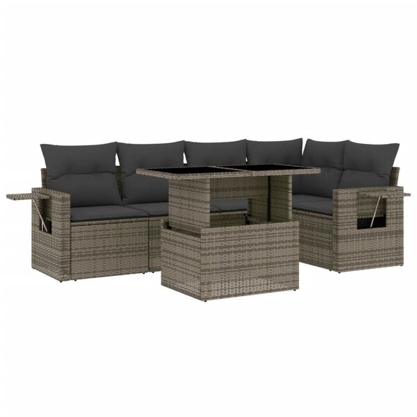 vidaXL Salon de jardin 6 Pièces avec coussins gris résine tressée