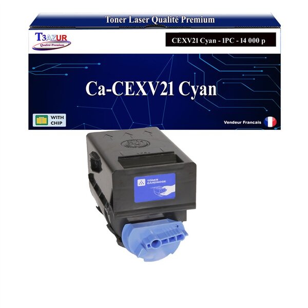 T3AZUR -Toner compatible avec Canon CEXV21 (0453B002) pour Canon IR-C2380i C2550 C2880 C3080 C3380 C3480 C3580 - Cyan