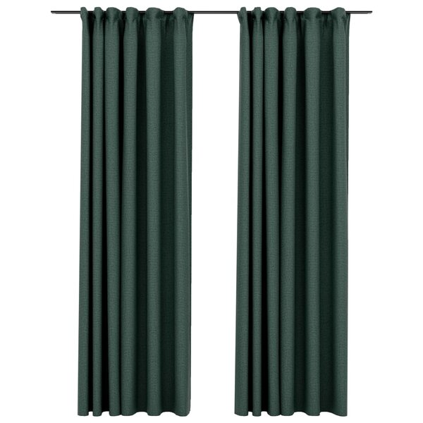vidaXL Rideaux occultants aspect lin avec crochets 2Pièces Vert 140x245cm