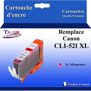 T3AZUR - Cartouche compatibles avec Canon CLI521 CLI-521 XL pour Canon Pixma iP3600 iP4600 iP4700 MP540 MP550 MP560 - Magenta