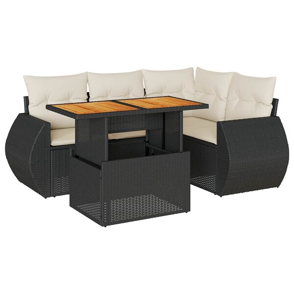 vidaXL Salon de jardin 5 Pièces avec coussins noir résine tressée