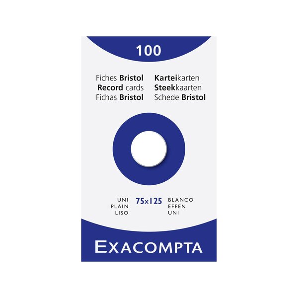 Étui De 100 Fiches - Bristol Uni Non Perforé 75x125mm - Blanc - X 10 - Exacompta
