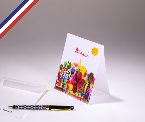 Carte double bouton d'or créée et imprimée en france - merci
