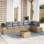 vidaXL Ensemble de canapé de jardin 7 Pièces Beige Poly rotin