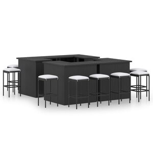 vidaXL Ensemble de bar de jardin 16Pièces et coussins Résine tressée Noir