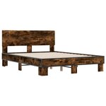 vidaXL Cadre de lit chêne fumé 135x190 cm bois d'ingénierie et métal