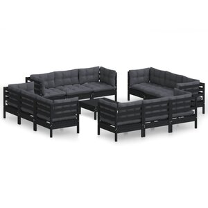 vidaXL Salon de jardin 13 Pièces avec coussins anthracite bois de pin