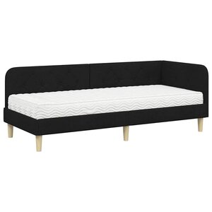 vidaXL Cadre de lit d'angle avec matelas Noir 80 x 200 cm tissu
