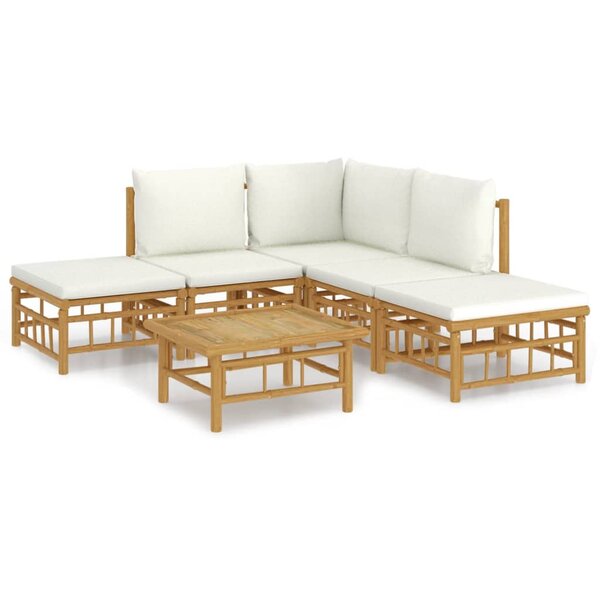 vidaXL Salon de jardin 6 Pièces avec coussins blanc crème bambou