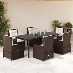 vidaXL Ensemble à manger de jardin et coussins 7 Pièces marron rotin