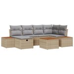 Ensemble de Canapé de Jardin 7 Pièces avec Coussins Beige Poly Rattan