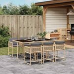 vidaXL Ensemble à manger de jardin coussins 7 Pièces mélange beige rotin