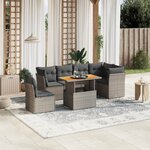 vidaXL Salon de jardin avec coussins 7 Pièces gris résine tressée