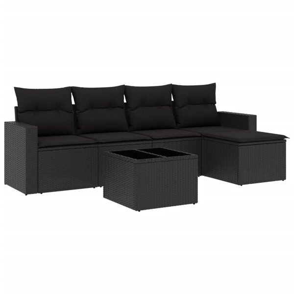 vidaXL Salon de jardin 6 Pièces avec coussins noir résine tressée