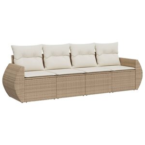 vidaXL Salon de jardin avec coussins 4 Pièces beige résine tressée
