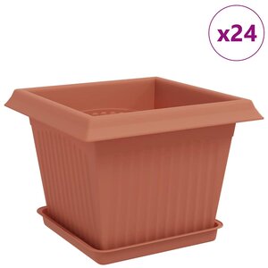 vidaXL Pots de plantes 24 Pièces Rouge brique 23 x 23 x 17 5 cm Plastique