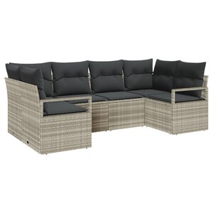 Ensemble de canapés de jardin 6 pièces avec coussins gris clair en rattan synthétique