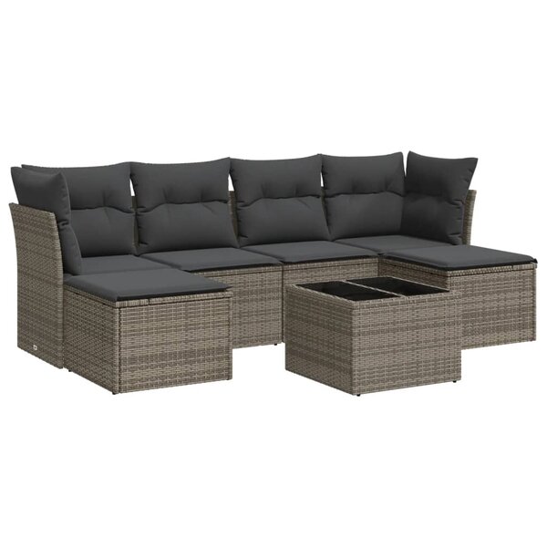 vidaXL Salon de jardin avec coussins 7 Pièces gris résine tressée