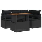 Ensemble de canapé de jardin 5 pièces vidaXL avec coussins Noir Poly Rotin Acacia