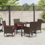 vidaXL Ensemble table et chaises avec coussin 5 Pièces Marron Rotin PE