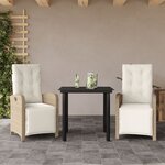 vidaXL Ensemble de bistro 3 Pièces avec coussins beige résine tressée