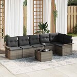vidaXL Ensemble de canapé de jardin avec coussin 7 Pièces Gris Poly rotin