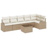 vidaXL Ensemble de canapé de jardin 7 Pièces Beige et blanc Poly rotin