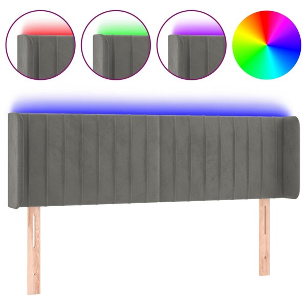 vidaXL Tête de lit à LED Gris clair 147x16x78/88 cm Velours