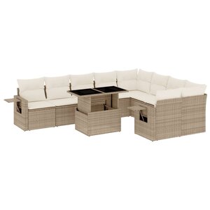 vidaXL Salon de jardin avec coussins 10 Pièces beige résine tressée