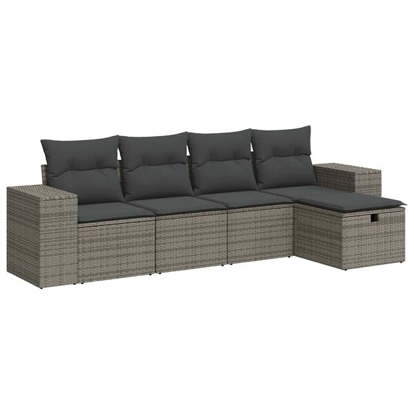 vidaXL Salon de jardin 5 Pièces avec coussins gris résine tressée