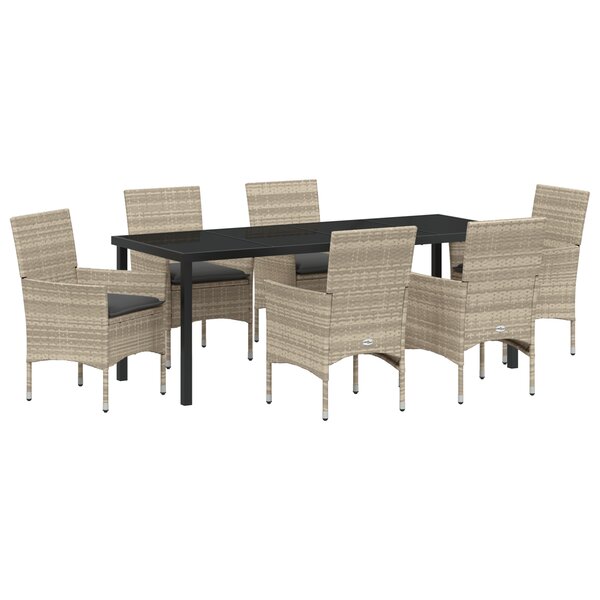 vidaXL Ensemble de repas de jardin 7 pièces avec coussins en poly rotin gris clair