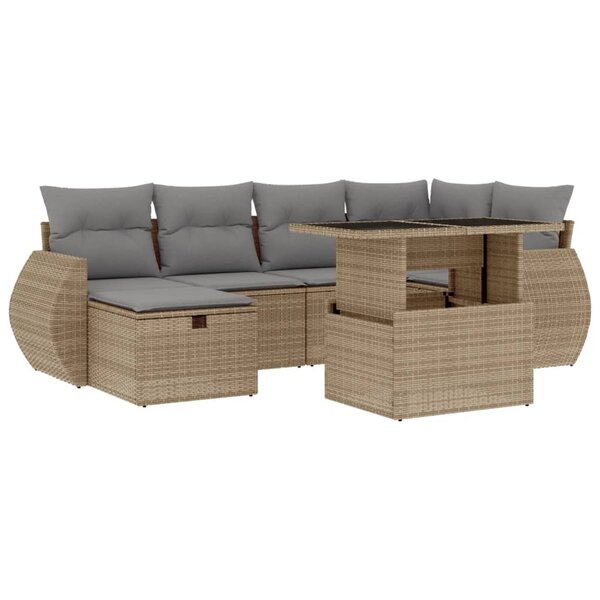 vidaXL Salon de jardin avec coussins 7 Pièces beige résine tressée